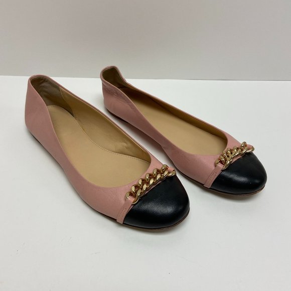 J.Crew Nora Chain Pink Italian Leather Round Toe Slip On Ballet Flats Size 7.5